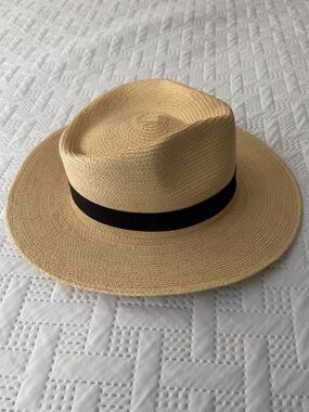 Wide-Brim Straw Panama Men Spring Summer Straw Hat Black Band Size Small Medium